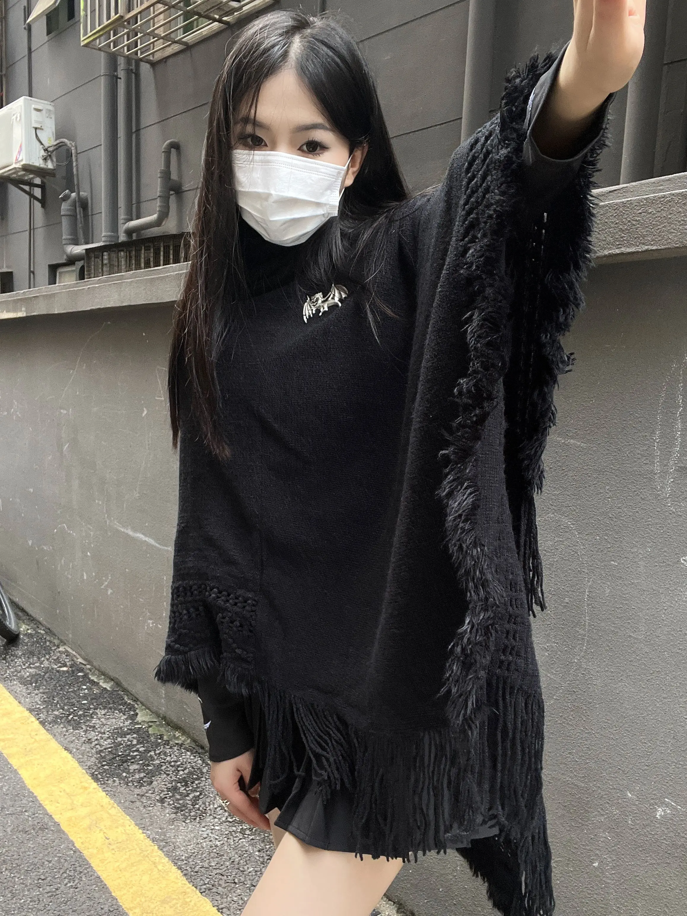 Japanese Original Dark Style Lolita Loose Knitted Cape Retro Elegant Lady Tassel Pullover Hooded Sweater for Women