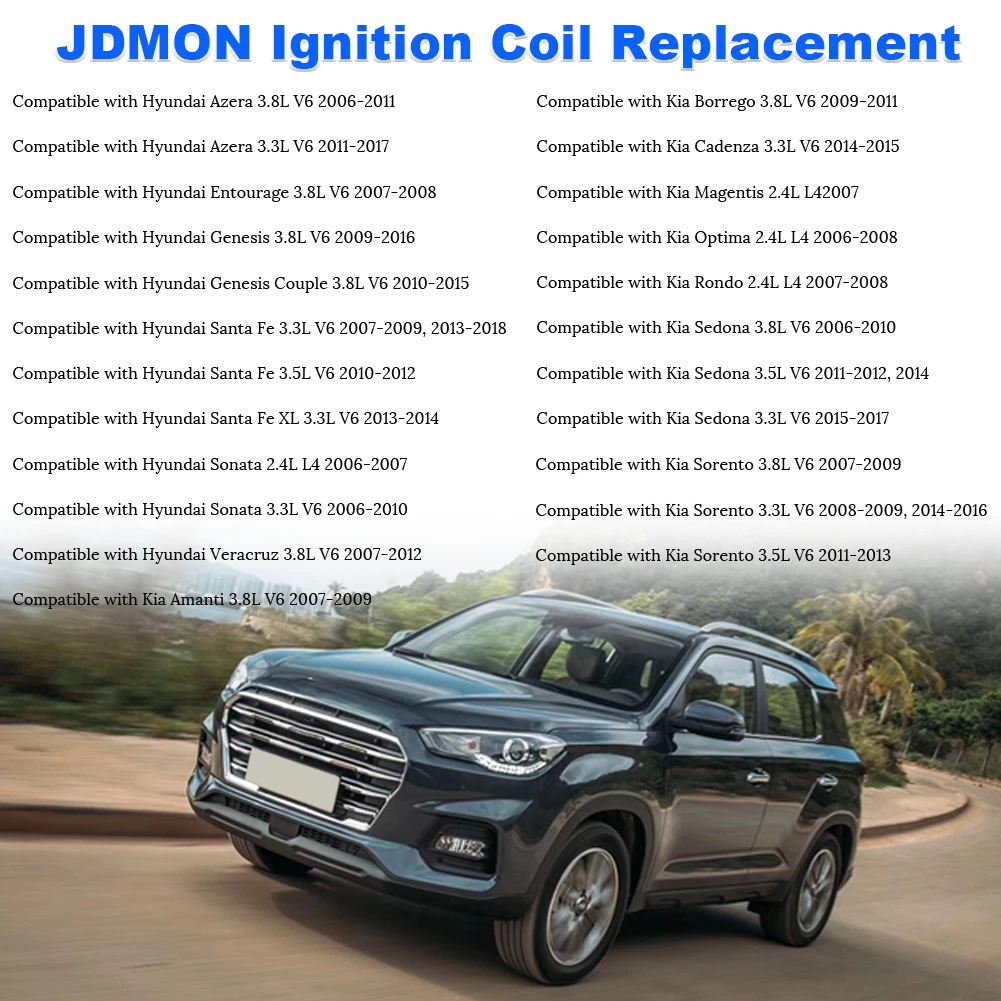 6pcs Ignition Coils Pack for Kia Sedona Sorento Hyundai Santa Fe Azera Genesis Sonata Veracruz Kia Borrego Amanti Cadenza