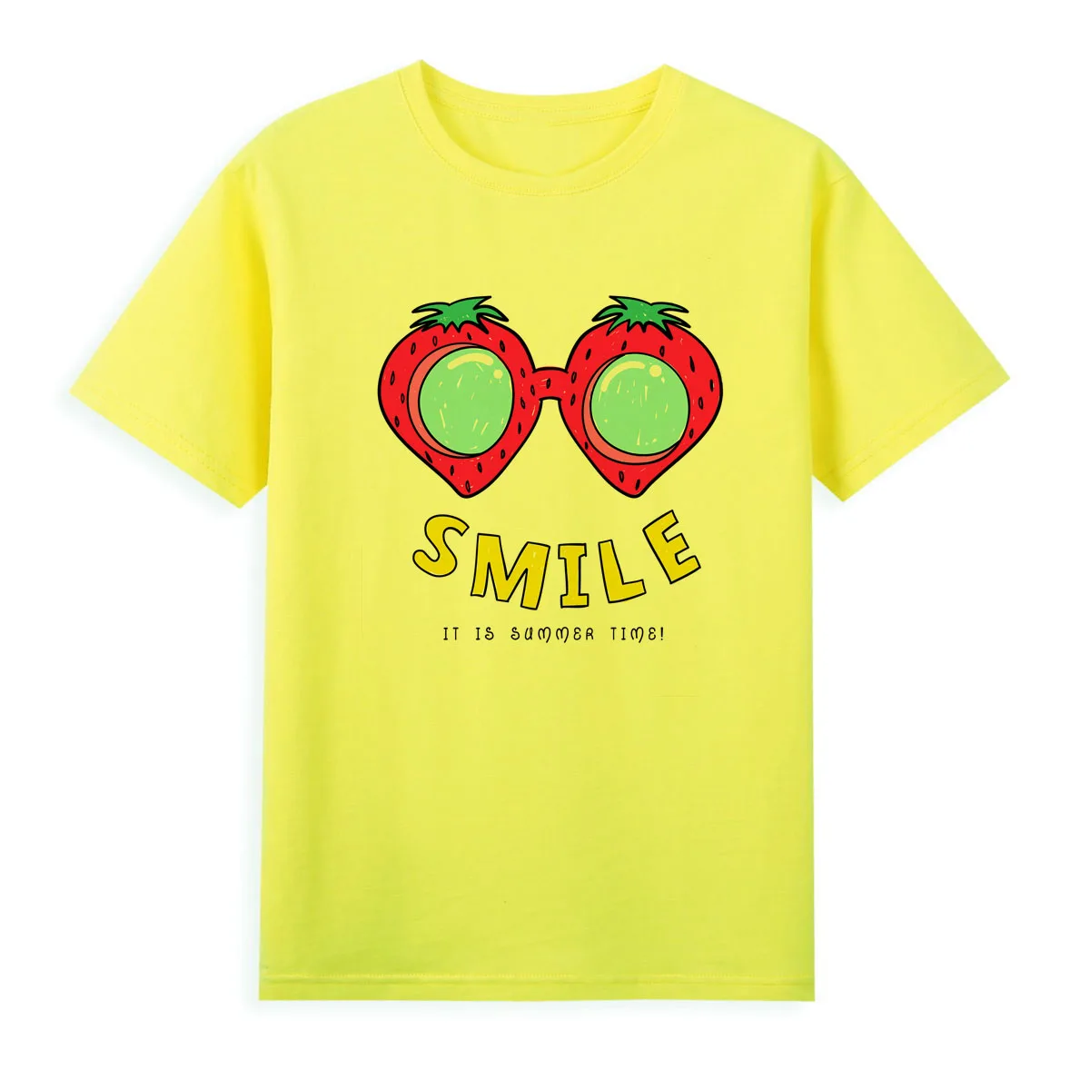 Strawberry Glasses Smile T-shirt Summer Short Sleeve Casual Tees Cheap Women's Clothing Female Top A0111