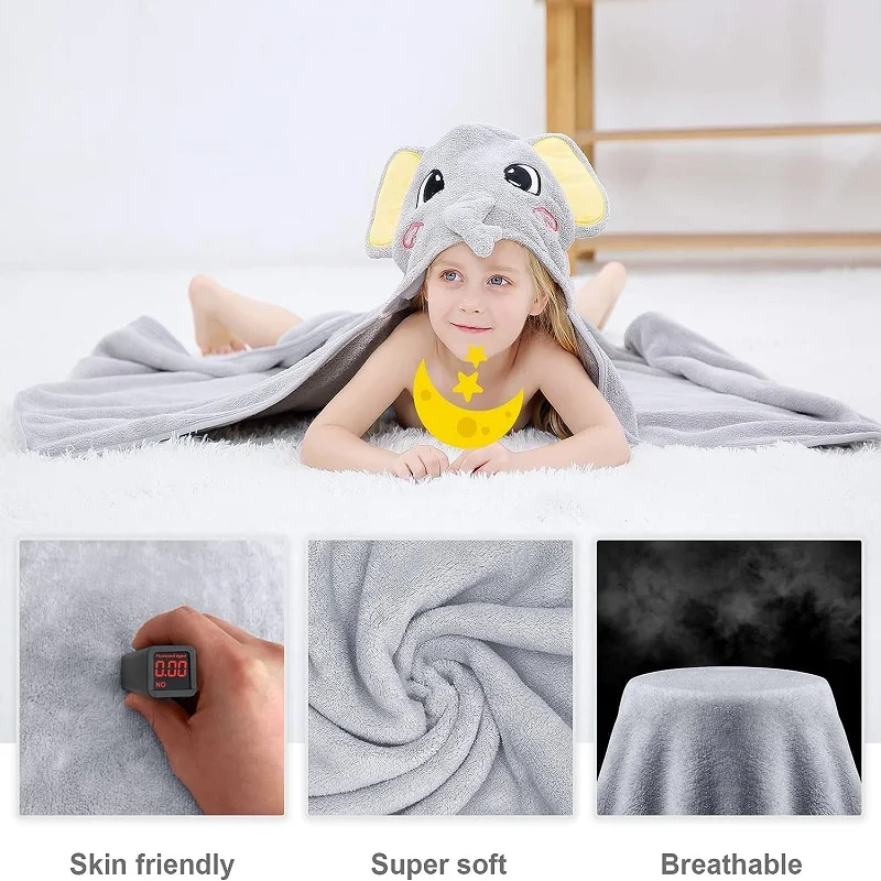 MICHLEY Cartoon Hooded Baby Bath Towel with Hood Soft Warm Elephant Blanket Bathrobe Unisex For Boys Girls Kids Newborn 0-9T