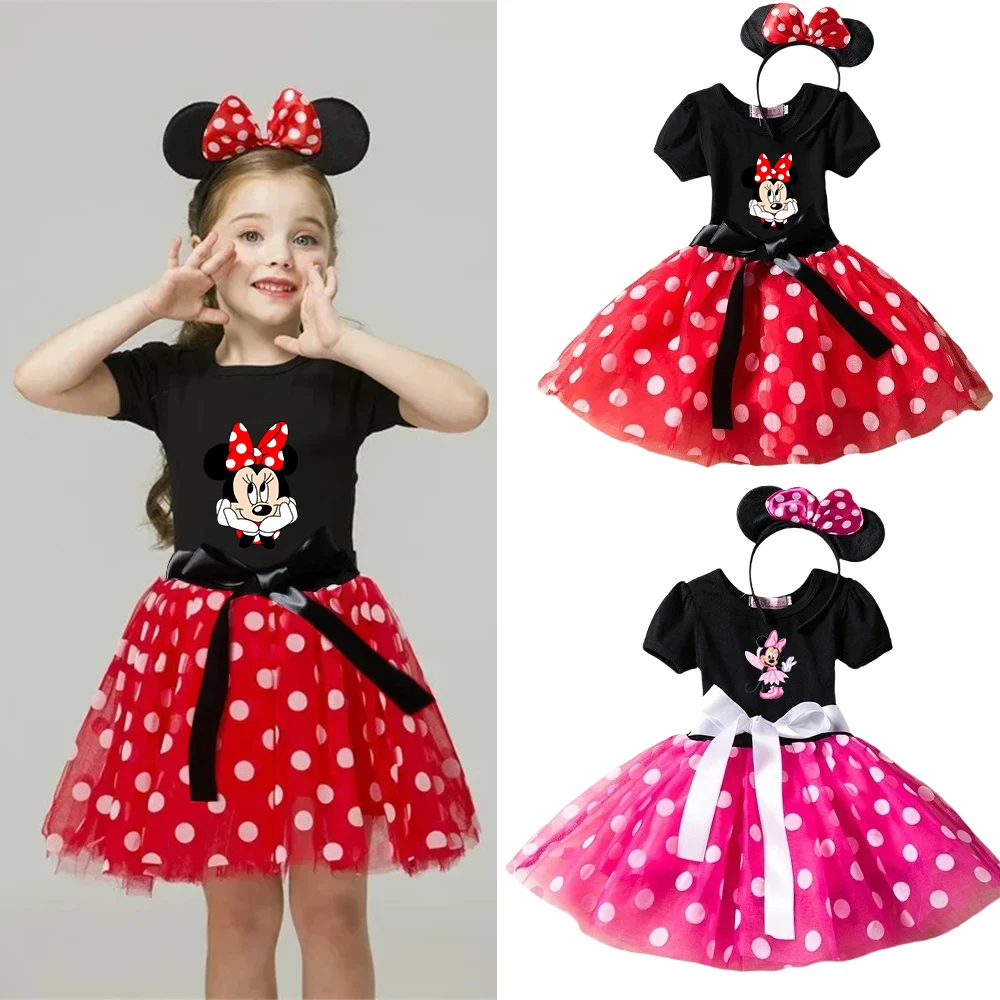 Mickey Minnie Mouse Baby Girls Cosplay Costume Kids Fancy Polka Dot Dress Princess Dress Children Birthday Party Clothing Gift