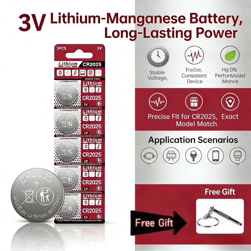 

CR2025 Button Battery 3V Lithium Coin Cell DL2025 BR2025 LM2025 ECR2025 For Key Fob Remote
