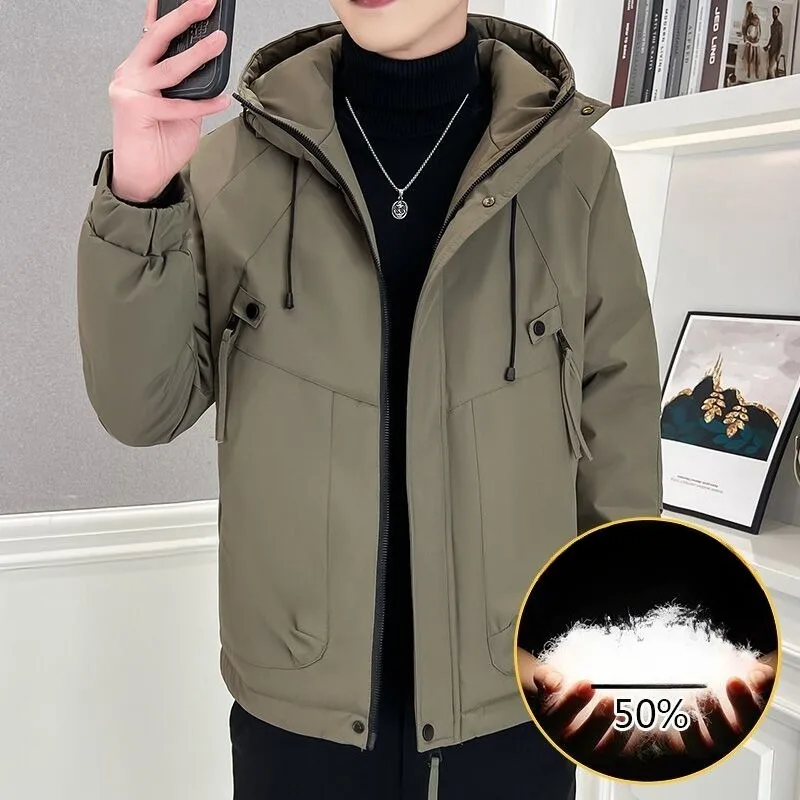 New Hooded Windbreaker Thickened Winter Casual Down Jacket for Men White Duck Down Warm Cool and Fashionable Coat Trend Outcoat