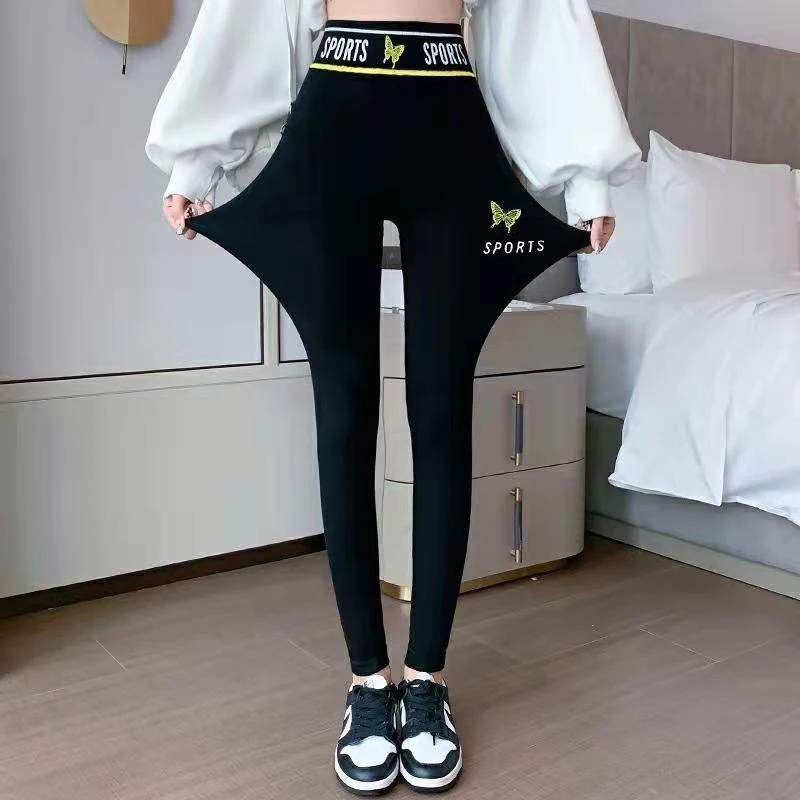 

Streetwear High Spandex Leggings Women Sexy Slim Black Letter Print Empire Fashion Sport Yoga Pants Girls Fitness Tight Trousers