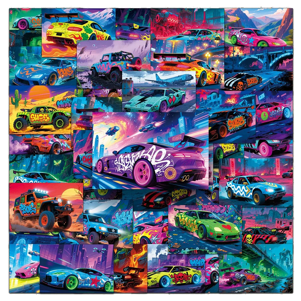 

10/30/50pcs Colorful Cool Punk Supercar Stickers Cartoon Racing Poster Decal Decoration DIY Skateboard Guitar Laptop Sticker Toy