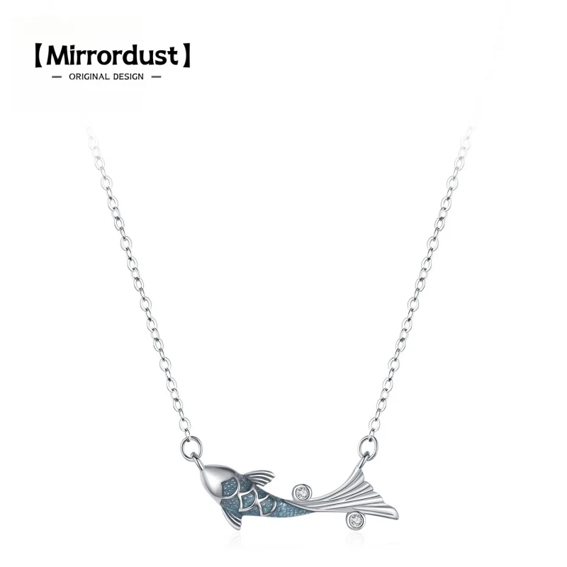 

【Mirrordust】925 Серебряное ретро-синее ожерелье Lucky Koi для женщин с полимерным цирконом, высококачественная цепочка на ключицу