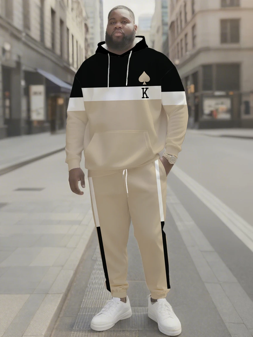 

2025 Trendy Oversized Hoodie & Joggers - Color Splice & Heart King Design, Sporty Comfort