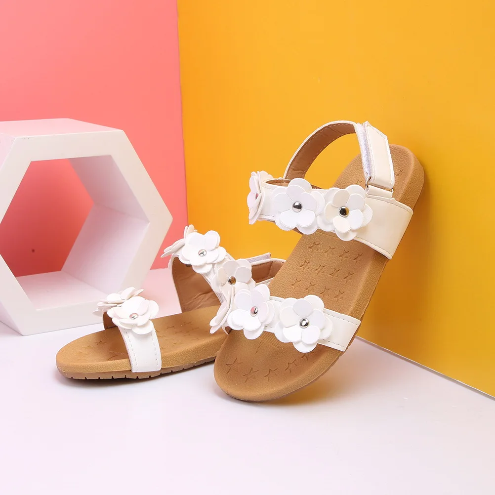

Girl Sandals White Durable Summer Cool Flower Decoration Beach Sandals Kid Size 29 Inside Length 18.2cm Anti Slip Sole