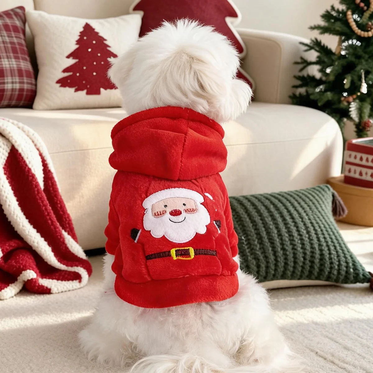 Cute Santa Claus Sticker Single-Piece Pet Hooded Jacket, Soft and Cute Santa Claus Cartoon Pattern, New Year'S Eve Small Dogs