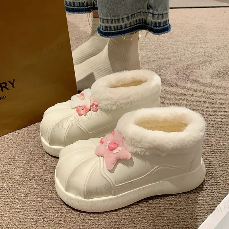 Fashion new thickened cute warm hairballs and fleece snow cotton  non-slip and waterproof women's cotton shoes