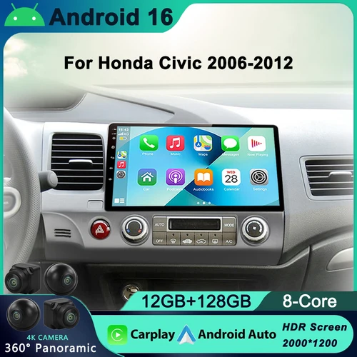 Imagen 1 del producto Radio de coche Android 16 de 2 Din para Honda CIVIC 2006-2011 LHD navegación GPS reproductor Multimedia de vídeo DSP sin DVD 10''