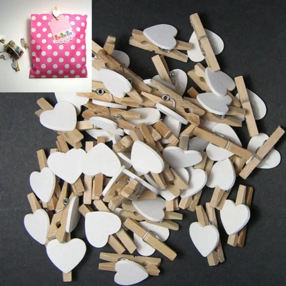 50Pcs Wooden Clips Love Heart Pegs Clothespin DIY Cute Wedding Decoration Craft Pegs Clothespin Photo Clips Craft Clips Pegs