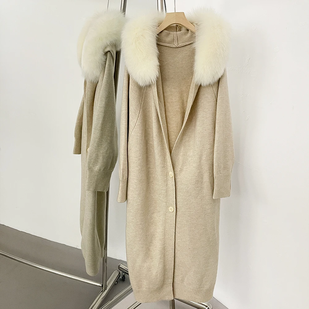 

Knitwear Women Cropped Sweater Cardigan Hooded Spring Autumn Hot Sale Real Fur Knit Sweater Cardigan Fox Fur Fur Collar Ladies