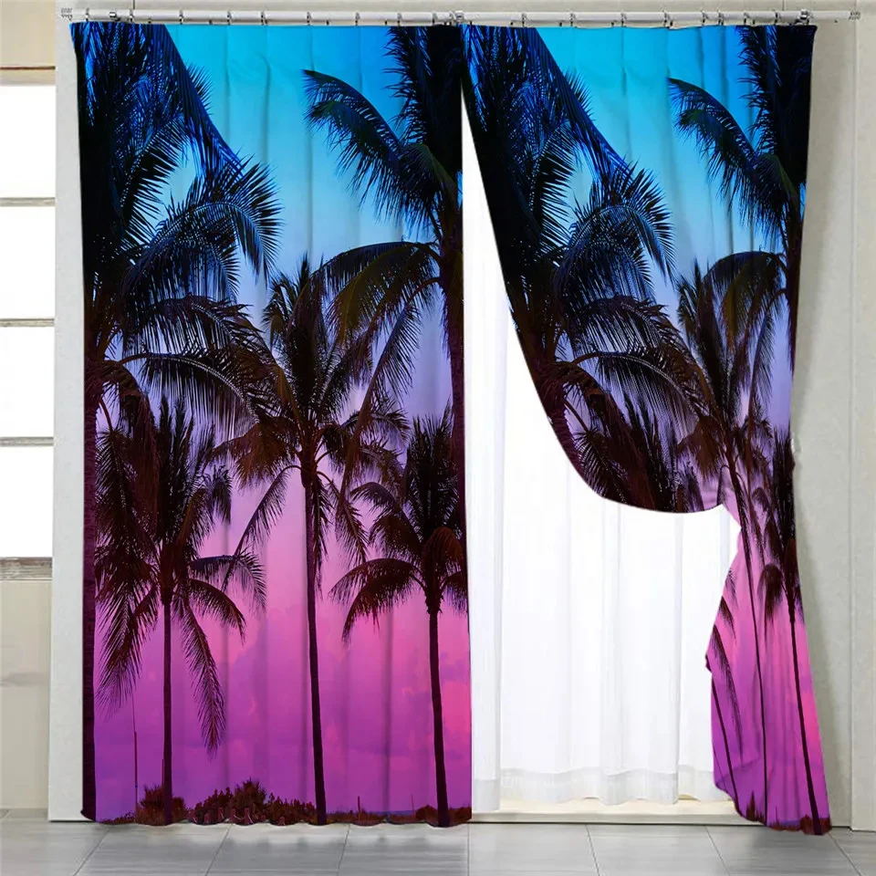 

2 Panels Tropical Plants Palm Coconut Tree curtains Sunset Curtains for Bedroom Living Room Kitchen Floor-to-ceiling Windows