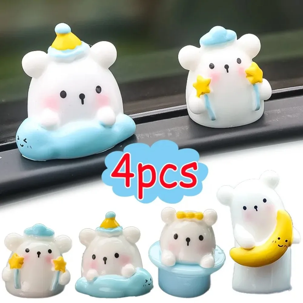 4Pcs Durable Animal Doll Car Ornaments Resin Cartoon Bear Figures Desk Ornament