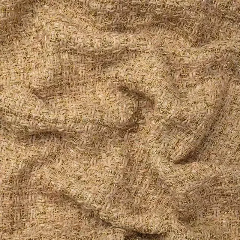 Coarsely Woven Small Fragrance Style Fabric Gold Wire Grid Modern Tweed Stretch Fashion Women's Clothing Craft Fabric