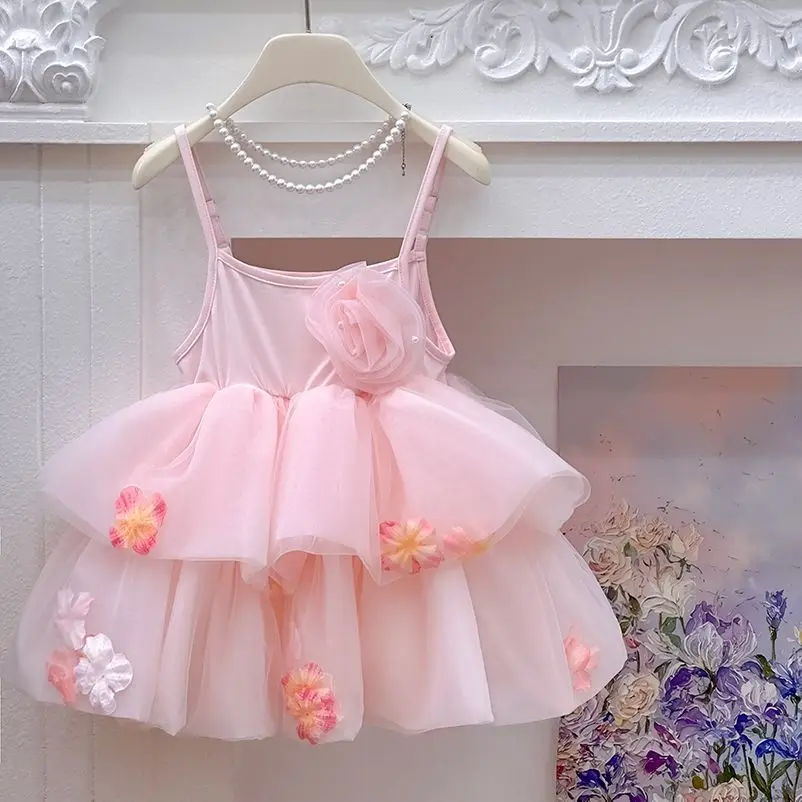 Girls' summer dress 2026 new stylish children's princess one year old baby fluffy gauze dress, summer