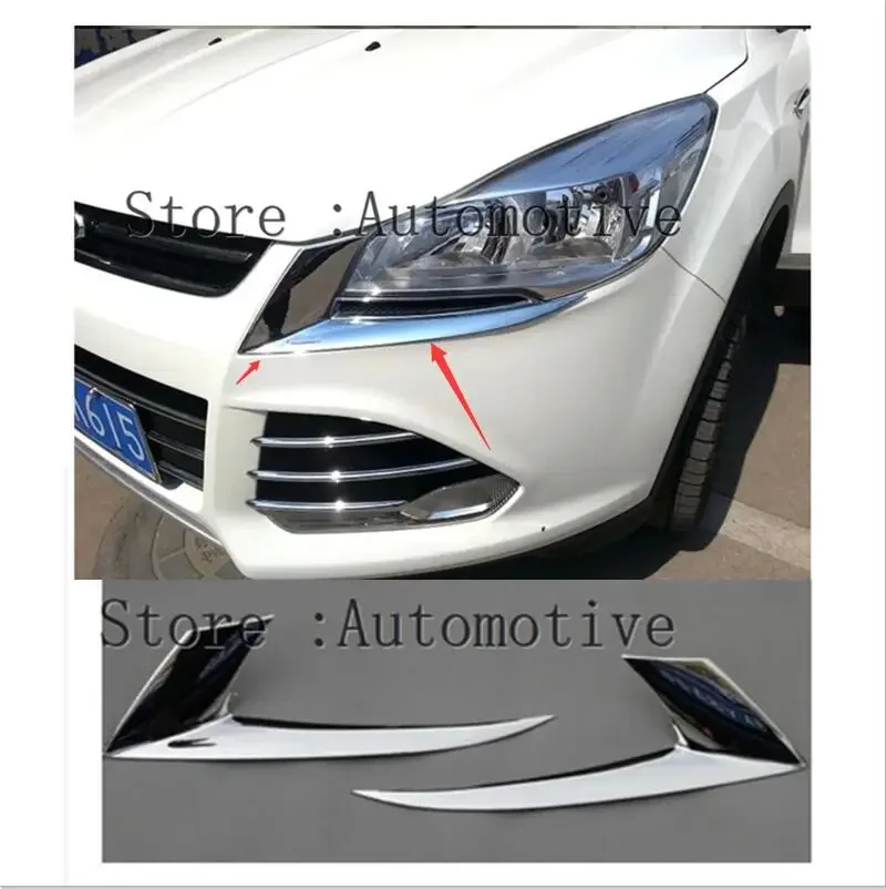 2pcs/set ABS Chrome Front Plated Headlight Cover Head Light Lamp Eyelid Eyebrow Trim Fit for Ford Escape Kuga 2013-2016