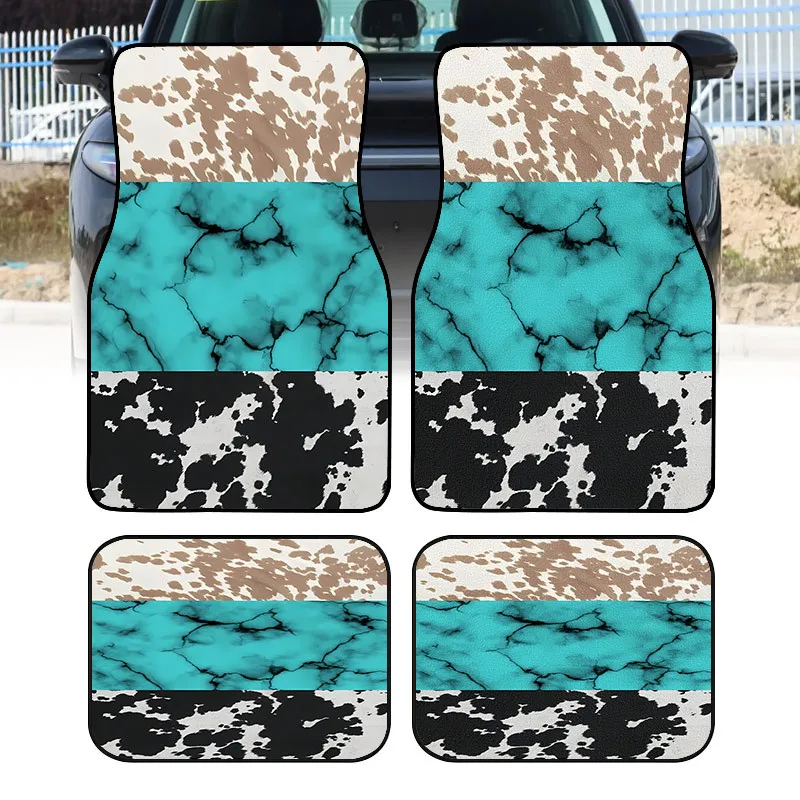 4pcs Vintage Mixed Color Printed Car Floor Mats | Durable Polyester Floor Mats, Safe And Practical, Ideal Gift Choice, Universal