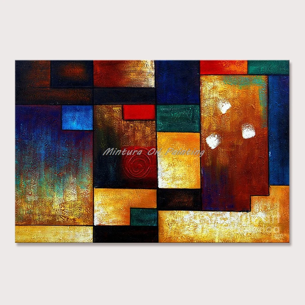 Mintura,Wall Picture for Living Room Oil Paintings on Canvas,Hand-Painted Blocks of Multiple Colors Home Decor Wall Art No Frame