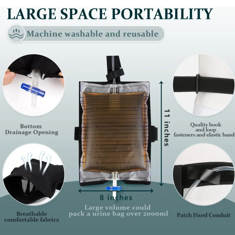 Reusable Drainage Bag Holder Waist & Leg Dual Fixation Urine Bag Cover Reusable Machine Washable To 2000ml Drainage Bag