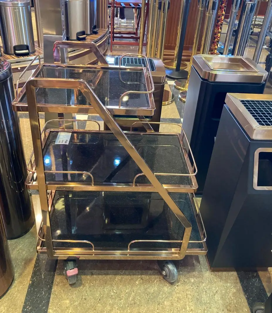 3 Tier Modern Rose Gold Bar Cart With 4 Wheels For Hotel Restaurant Home Bar Wine & Liquor Serving