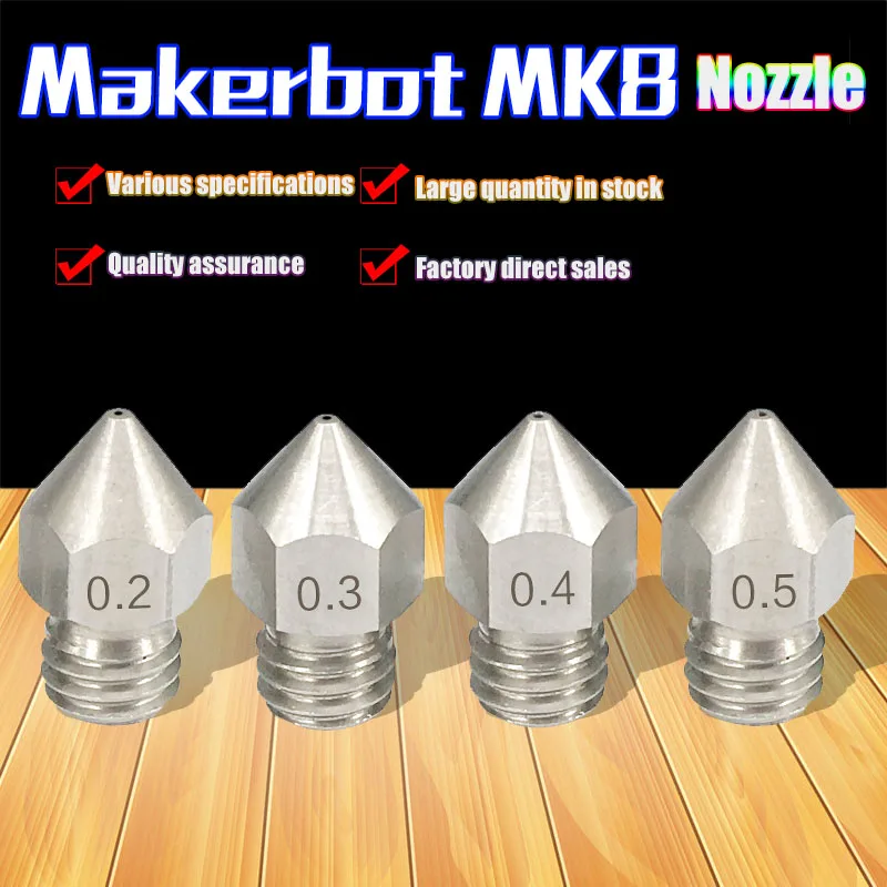 

2 Pc/Lot 3D Printer MK8 Extruder Hardened Steel Stainless Steel Nozzle 0.2 0.3 0.4 0.5 0.6 0.8 1.0mm For A8 Ender 3 CR10