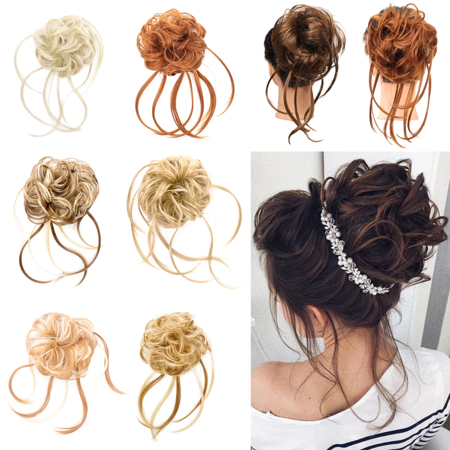 Messy Hair Bun Piece Tousled Updo Hair Buns Hairpiece Hair Extensions Elastic Rubber Band Scrunchies for Hair Synthetic Chignon