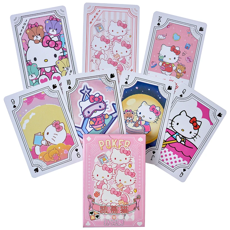 54Pcs/Box Cartoon Sanrio Hello Kitty Kuromi Cinnamoroll Melody Pompompurin Poker Playing Cards Toys For Children\'s Birthday Gift