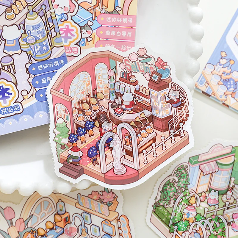 24Pcs/bag Zoo Small Group Meow Meow Adventure Series Scenery Sticker Book Three-dimensional Scene Miniature Sticker Handbook DIY
