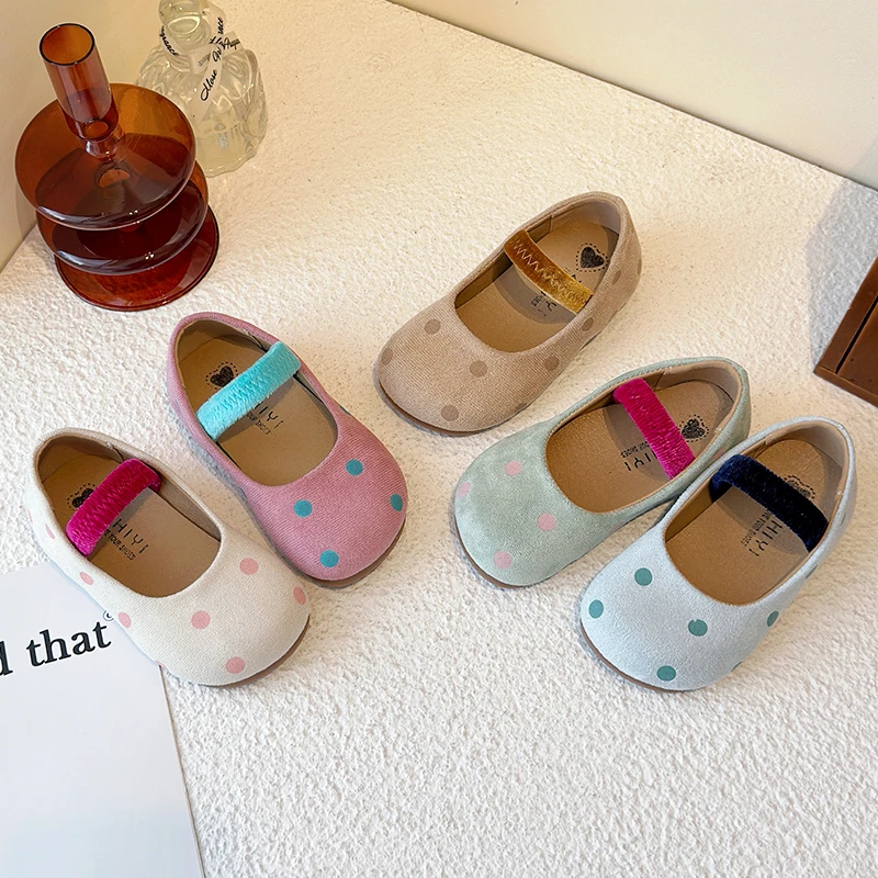 

Girls Polka Dots Shoes Kids Flats Leather Shoes Slip-on Fashion Kids Princess Moccasins Shoes Candy Color Non-slip Autumn New
