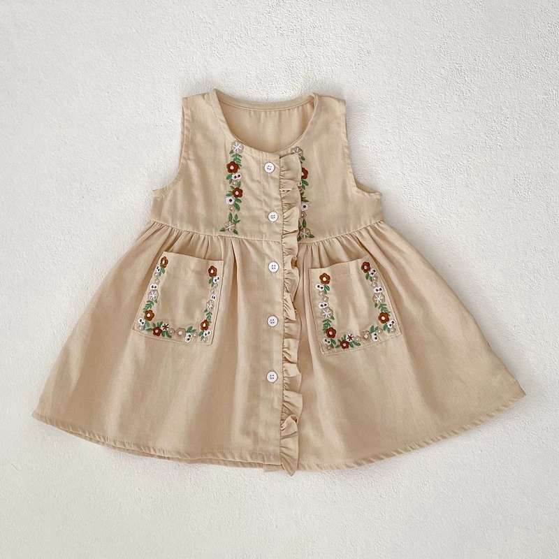 Autumn new style 0-3 years old baby clothing baby girl exquisite embroidered doll collar long-sleeved top + vest skirt