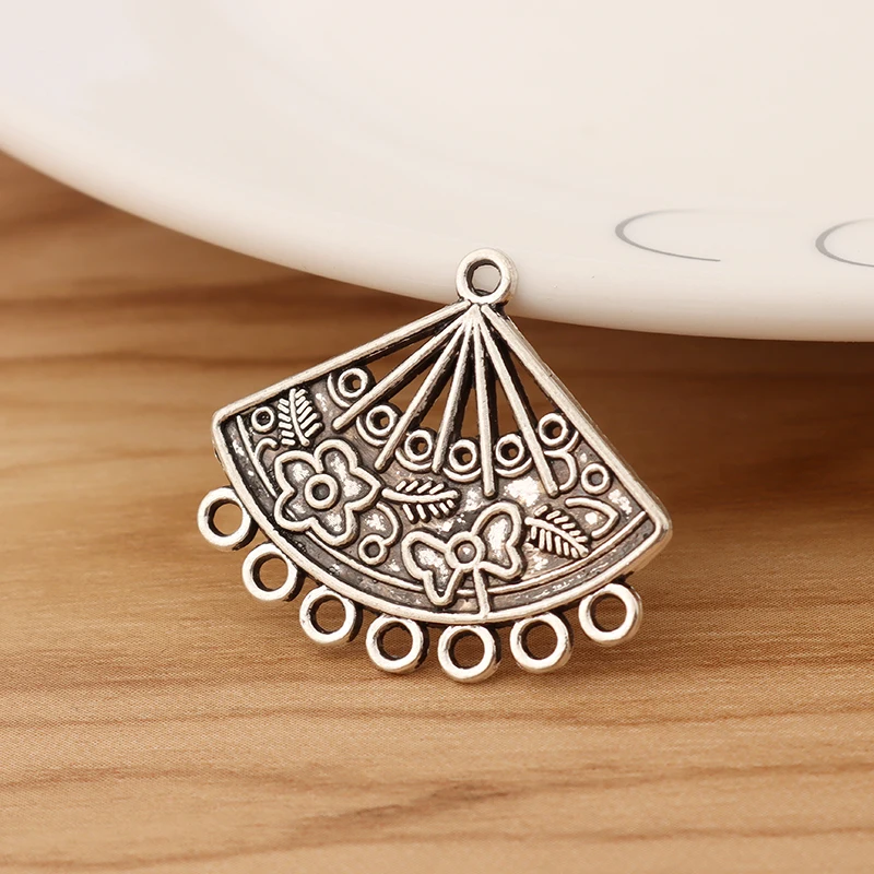 30 Pieces Tibetan Silver Color Fan Earring Chandelier Connector Charms Pendants For DIY Jewelry Making Accessories 28x25mm