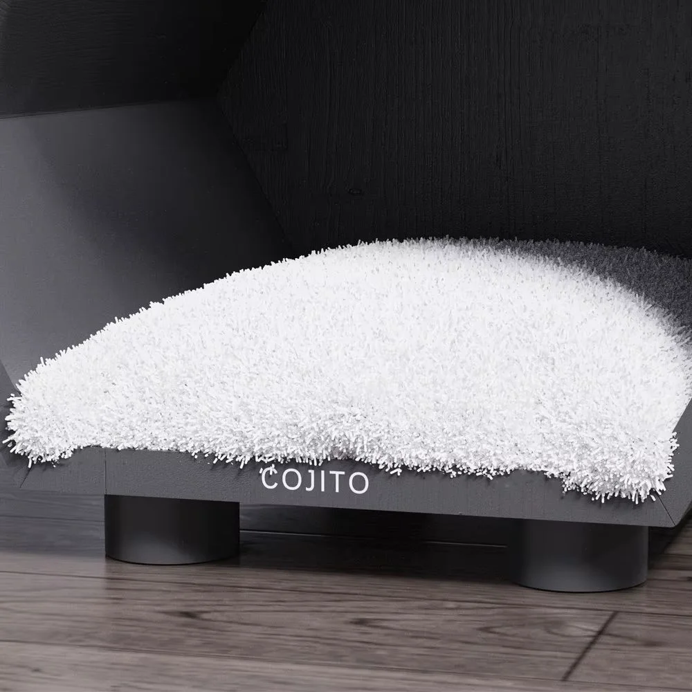 Modern Square Wooden Felt Cat House Indoor Pet Bed with Plush Cushion Hanging Toy Breathable Removable & Washable for Cats