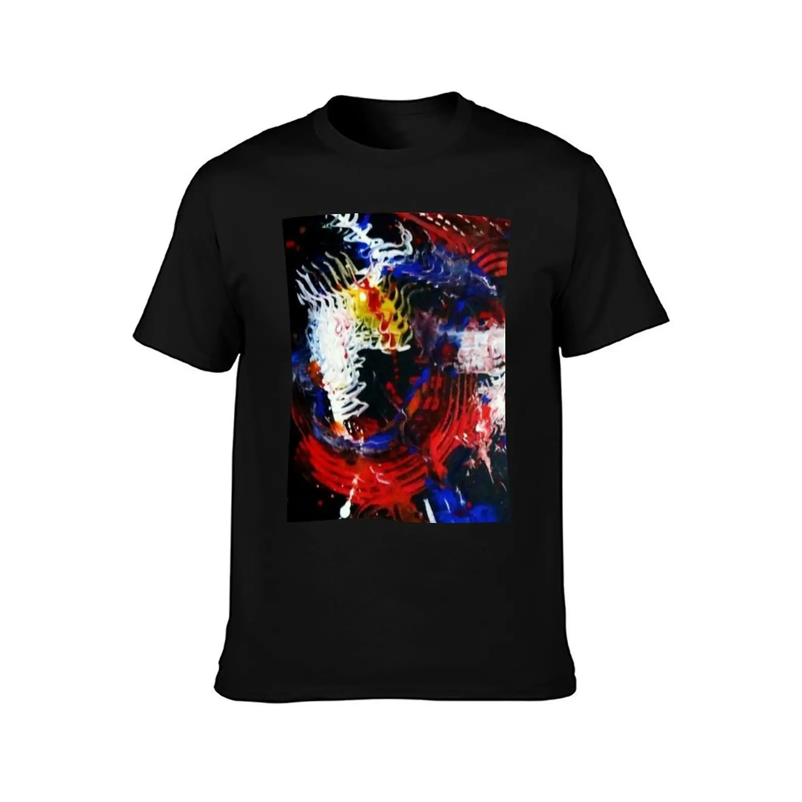 Joy abstract acrylic painting, red, blue, white, black, yellow T-Shirt anime t shirts oversize T-Shirt