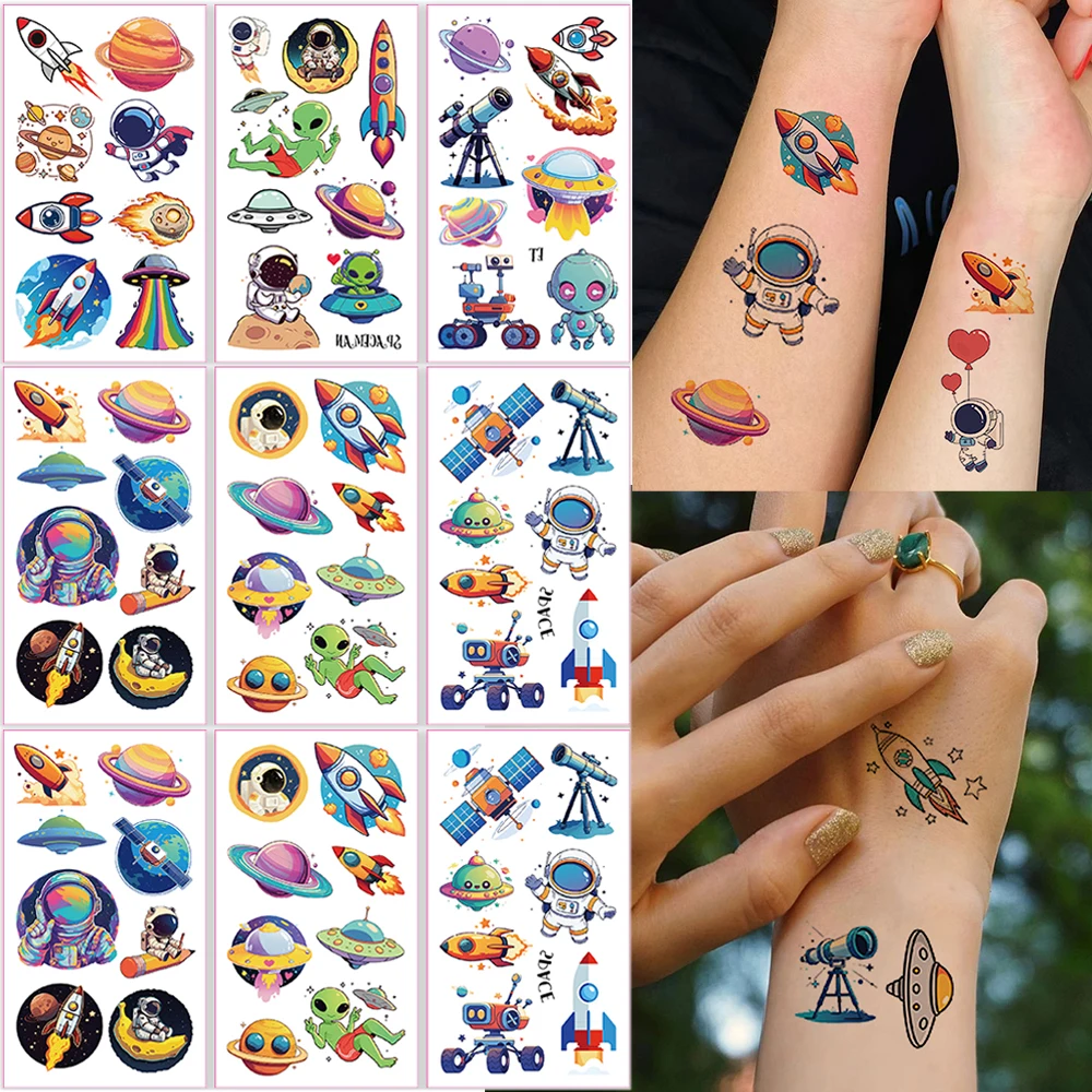 10pcs Cartoon Hand Tattoo Outer Space Interstellar Astronaut Tattoo Stickers for Women Men Waterproof  Fake Tattoo Body Art
