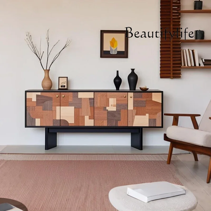 

Medieval style solid wood dining side cabinet, living room retro style integrated color matching against the wall, TV cabinet