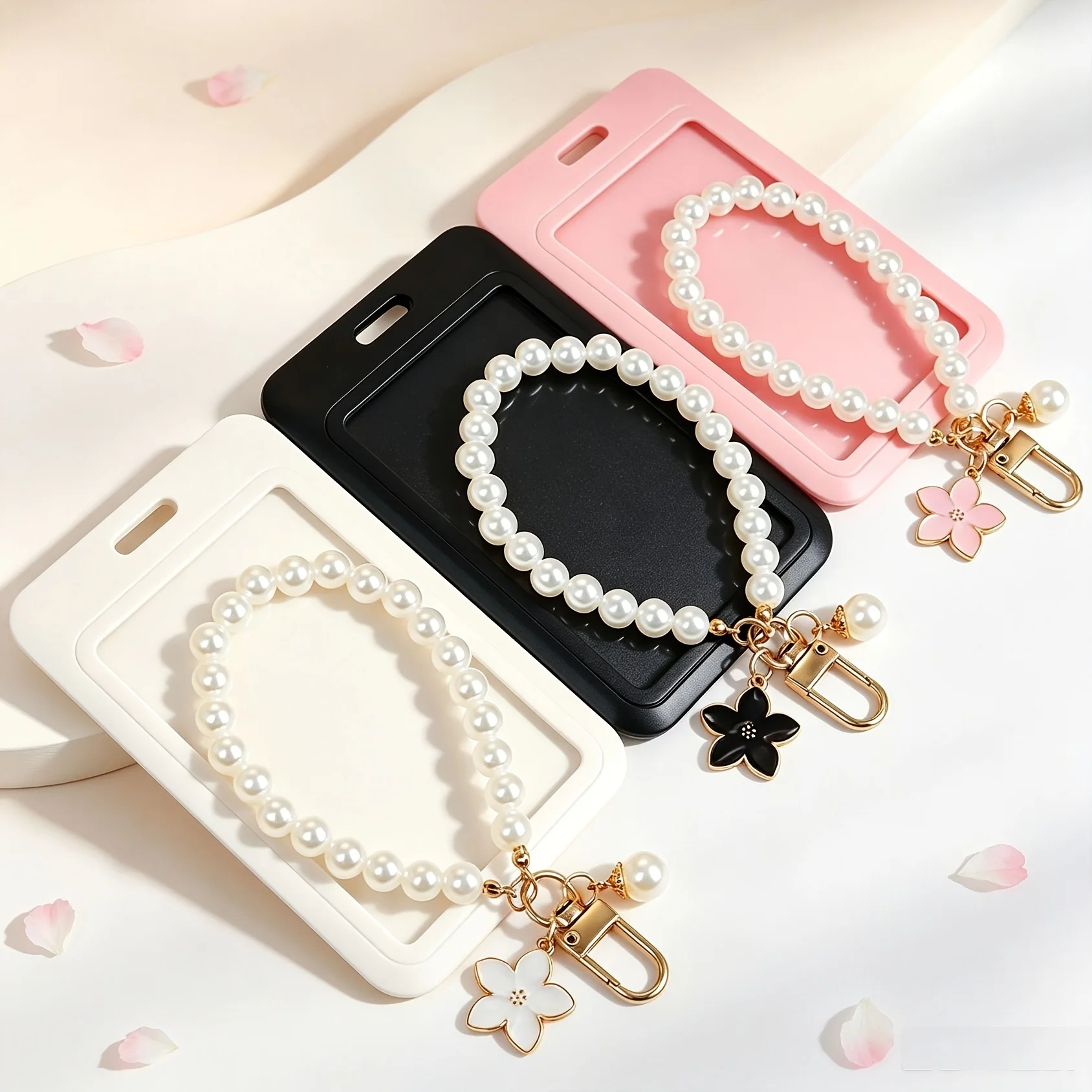 4/2 Pieces in Random Colors, Pearl Flower Lanyard Name Card Holder, Is a Student Name Tag with a Card Holder, Can Be Used to Hold Id Cards, Keys, and Keychains, Is the Perfect Gift for Classmates and Friends, Halloween