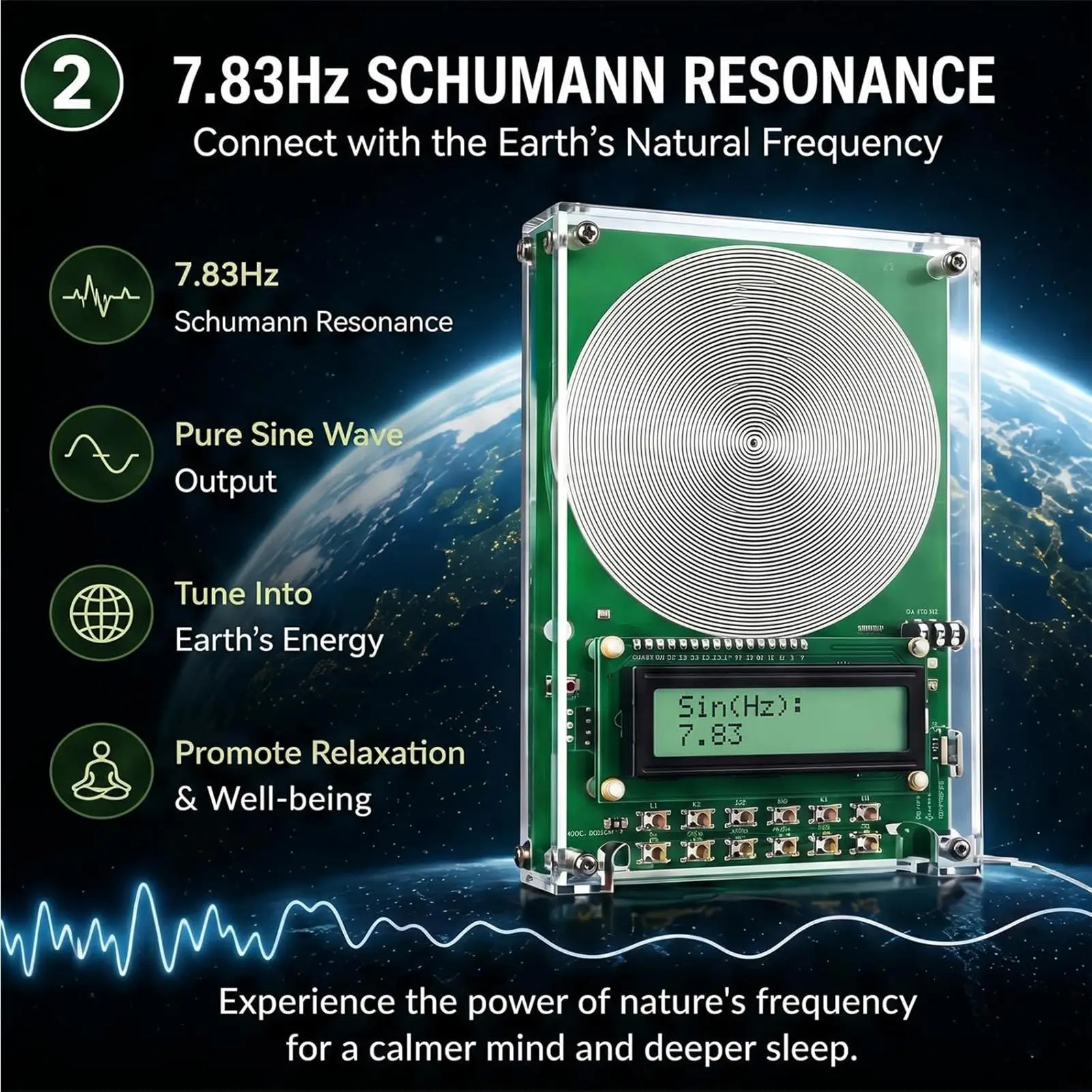 Frequency Generator 7.83hz USB Powered Sound Wave Resonance Device 0.1hz-100000hz Adjustable Calamity Frequency Generator
