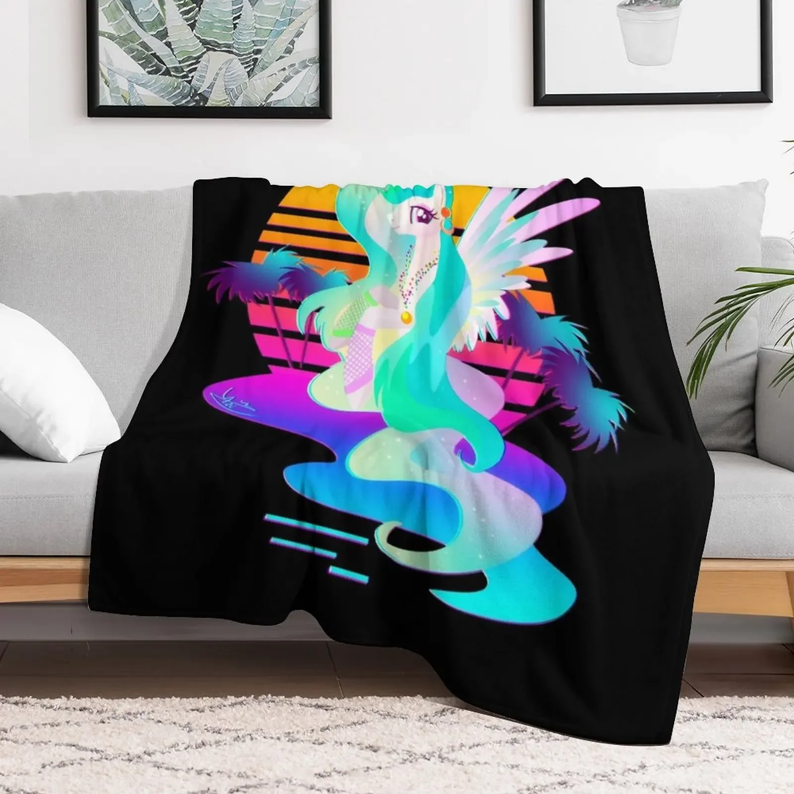 Synthwave Princess Celestia Throw Blanket Furry Baby Bed Blankets