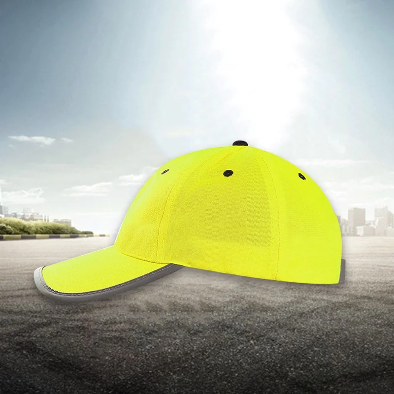 Gorra de béisbol reflectante de alta visibilidad, gorro de seguridad amarillo, casco de seguridad para el trabajo, lavable, gorra de tráfico de