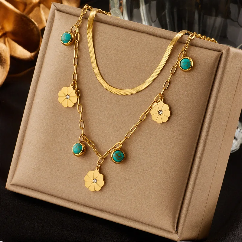 

10 Pieces Stainless Steel Double layered Love Moon Flower Pendant Necklace Fashion Jewelry for Women