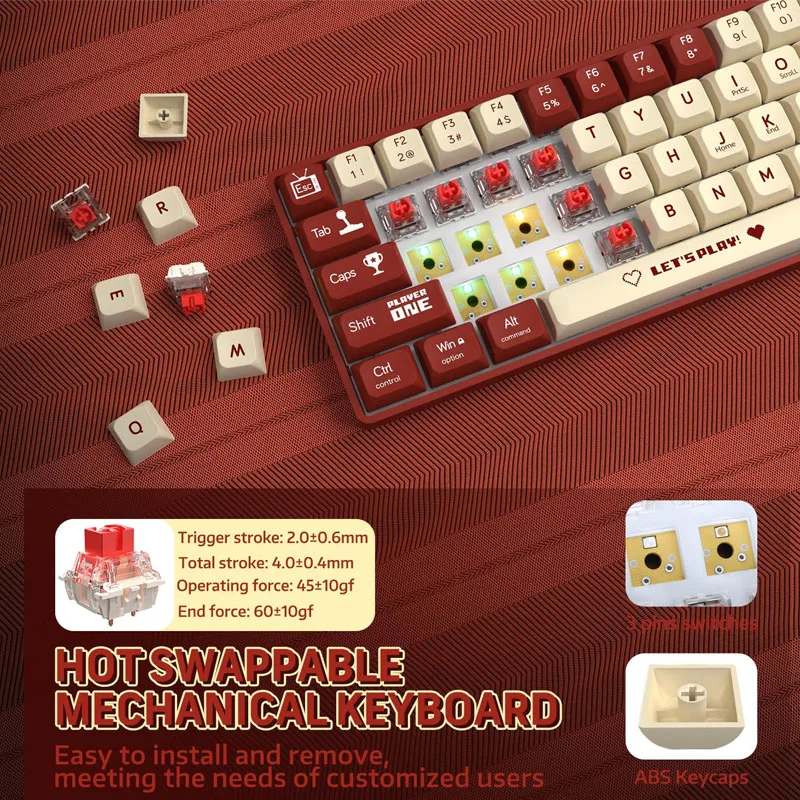 لوحة مفاتيح ميكانيكية سلكية للألعاب AK680 68 مفتاحًا قابل للتبديل السريع لوحة مفاتيح مكتب رياضية إلكترونية مريحة لأجهزة الكمبيوتر المحمول Type-C USB Gaming