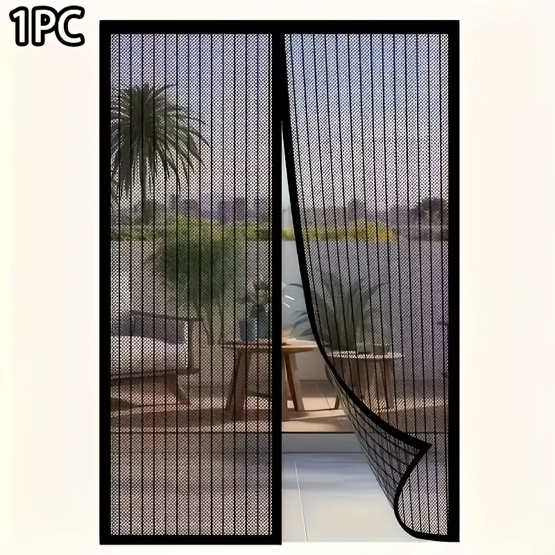 Puerta Mosquitera Negra con Dimensiones de 82.68 pulgadas x 39.37 pulgadas - Elegante Cortina Magnética Autocerrable, Diseñada para una Fácil Instalación sin Perforaciones, Adecuada para Diversos Entornos como Puertas Exteriores, Puertas de Balcón, etc.