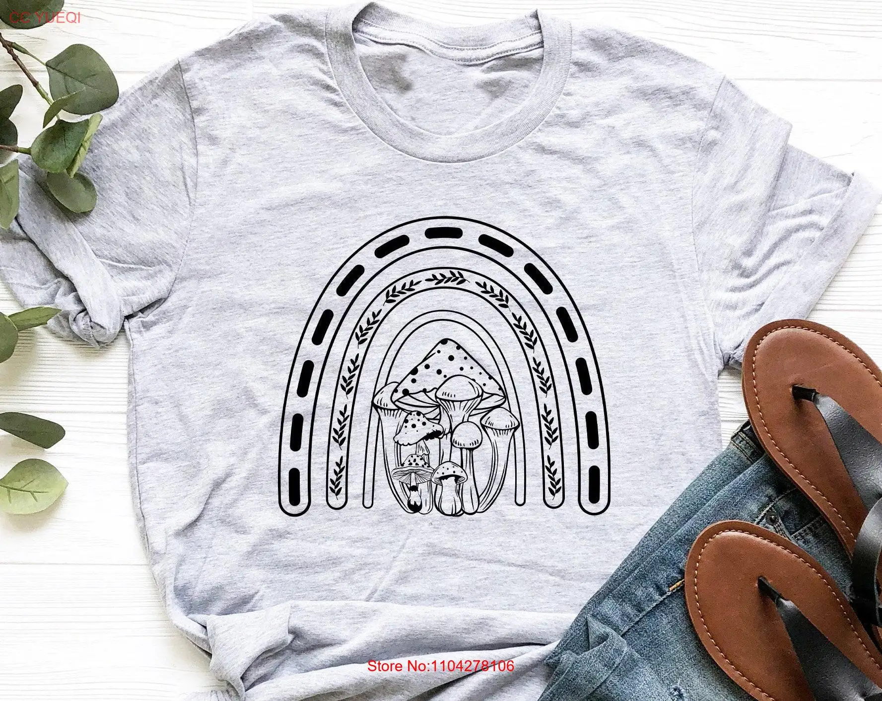

Футболка с грибами, ботаническая Радуга, эстетическая одежда, одежда Cottagecore с длинными или короткими рукавами