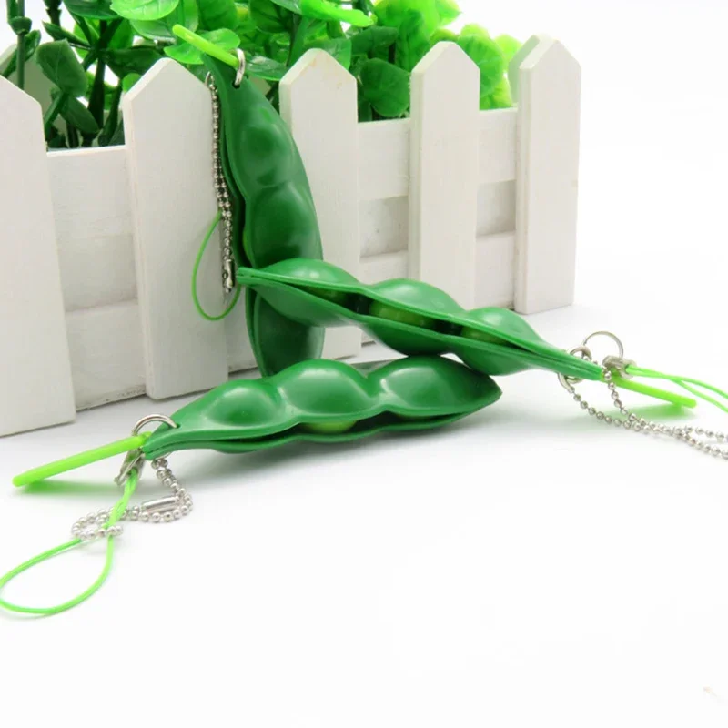 Slime Extrusion Pea Bean Soybean Gadget Anti Stress Edamame Key-chain Phone Straps Small Pendant Kids Gift