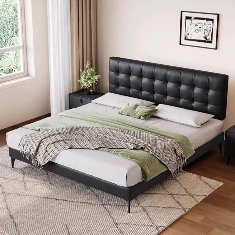 All solid wood liftable thin bedside flush edge bed small apartment waffle double bed