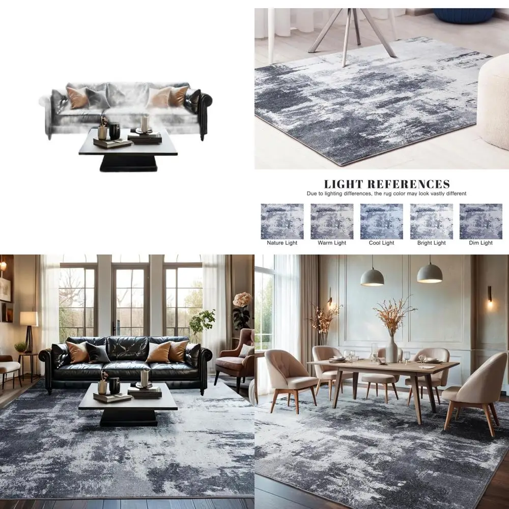 

8x10 Modern Abstract Washable Area Rug, Soft Non-Slip, Non-Shedding, Faux Wool, Stain Resistant for Living Spaces