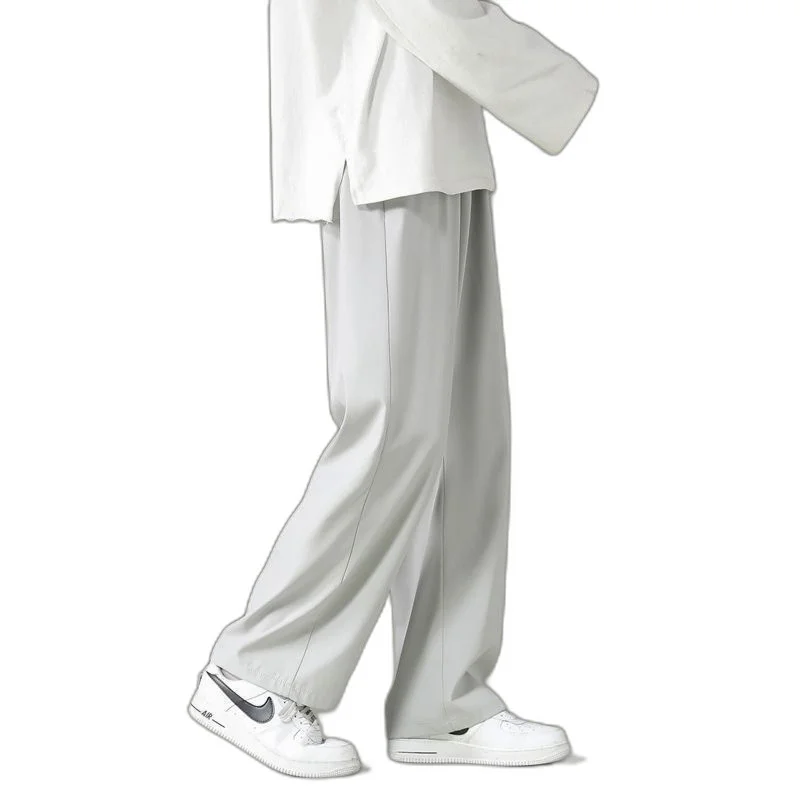 

Summer Thin Ice Silk Casual Pants Men's Straight Leg Loose Nine Points Student Color Wide Leg Casual Trousers