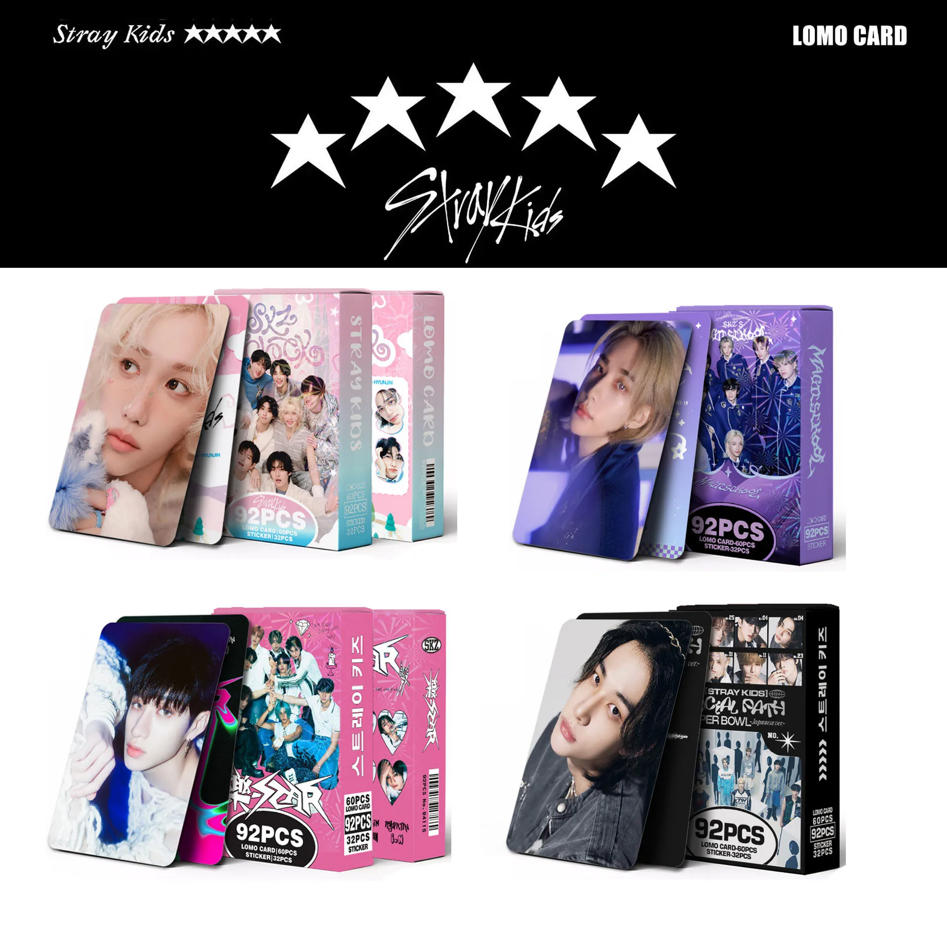 

Коллекционные фотокарточки Stray Kids (92 шт.), Lomo-карточки, карточки со стикерами Bang Chan, Felix, Star Collection, мерч K-pop айдолов для фанатов